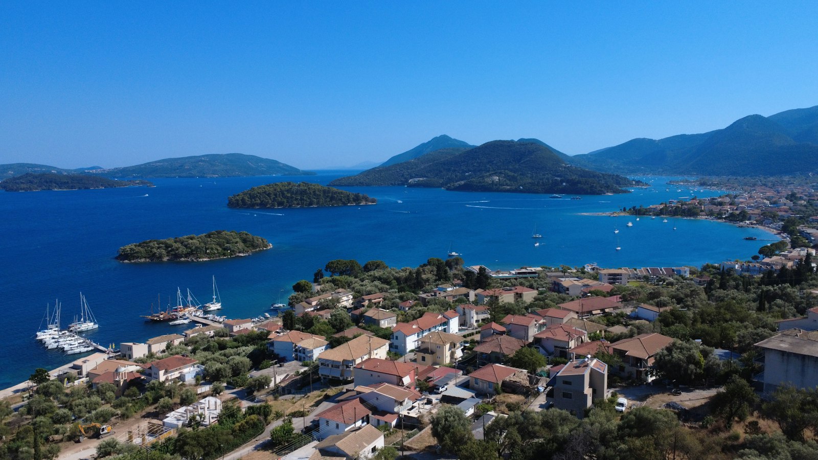 Sailing yachts in a bay off Lefkada